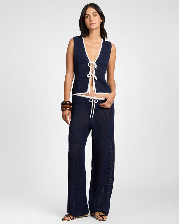 Onia Linen Knit Drawstring Pant Noir Navy/Egret