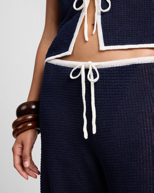 Onia Linen Knit Drawstring Pant Noir Navy/Egret