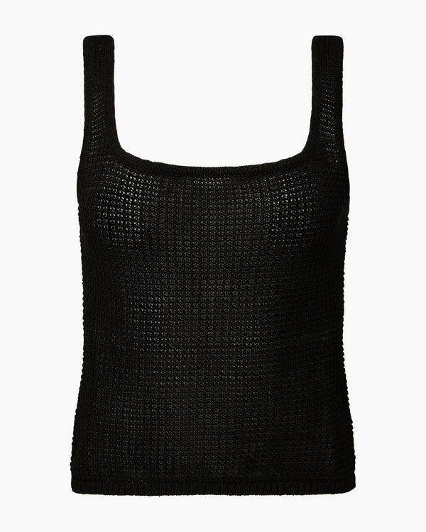 Onia Linen Knit Square Neck Tank Black