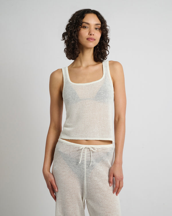 onia Linen Knit Square Neck Tank White