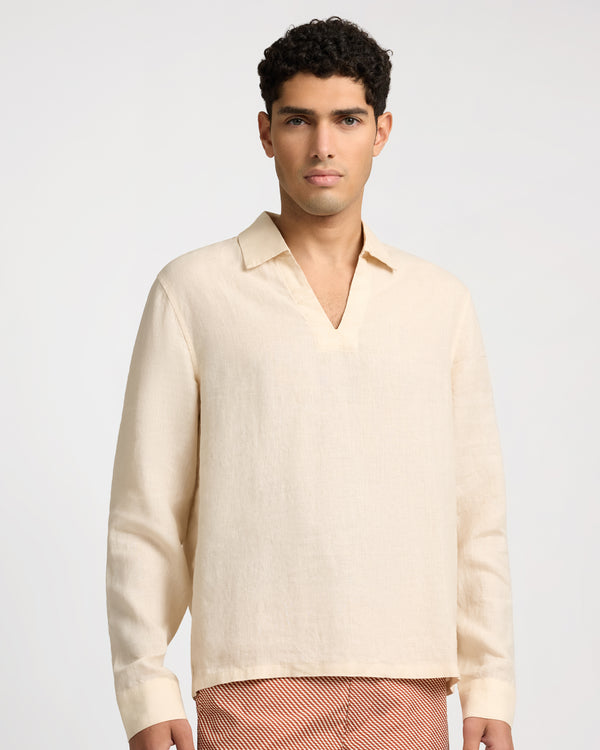 Onia Linen Long Sleeve Popover Shirt Natural
