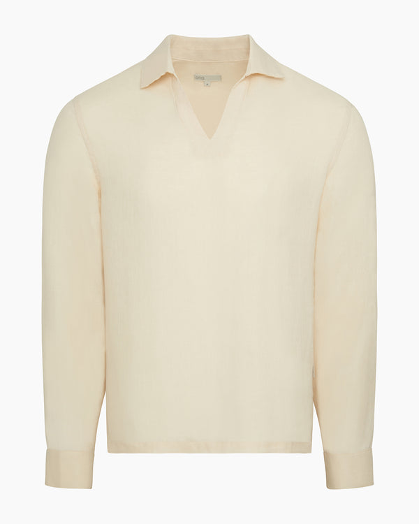 onia Linen Long Sleeve Popover Shirt Natural