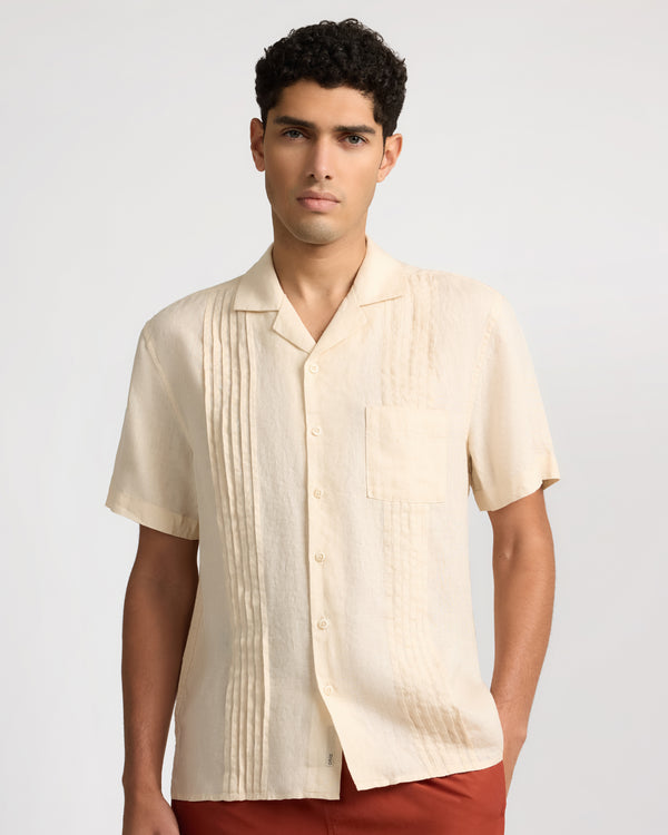 Onia Linen Pintuck Camp Shirt Natural