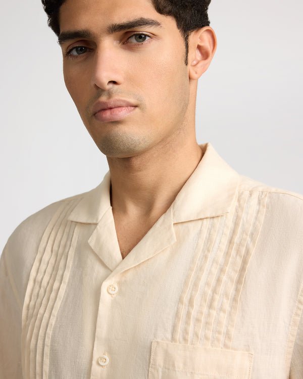 Onia Linen Pintuck Camp Shirt Natural