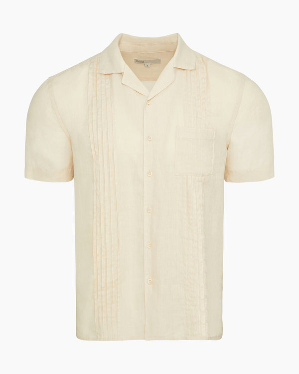 onia Linen Pintuck Camp Shirt Natural