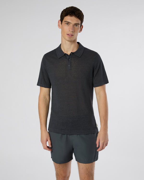 Onia Linen Sweater Polo Gunmetal
