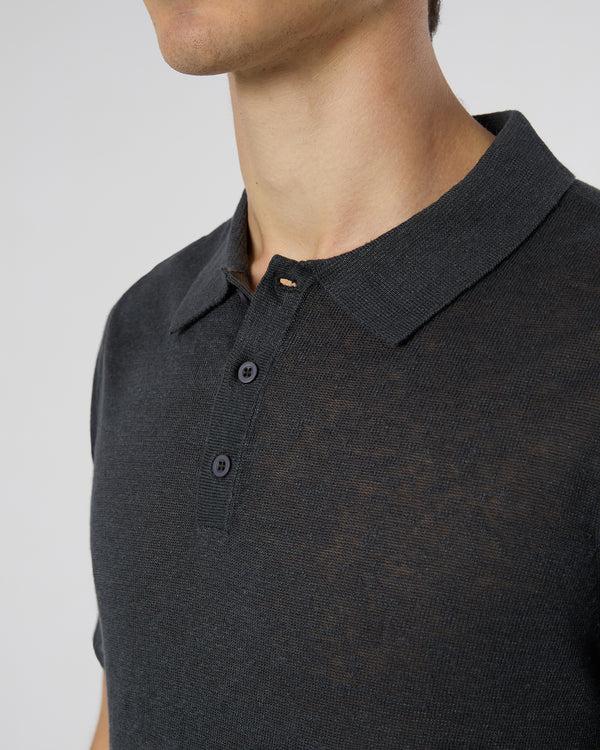 Onia Linen Sweater Polo Gunmetal