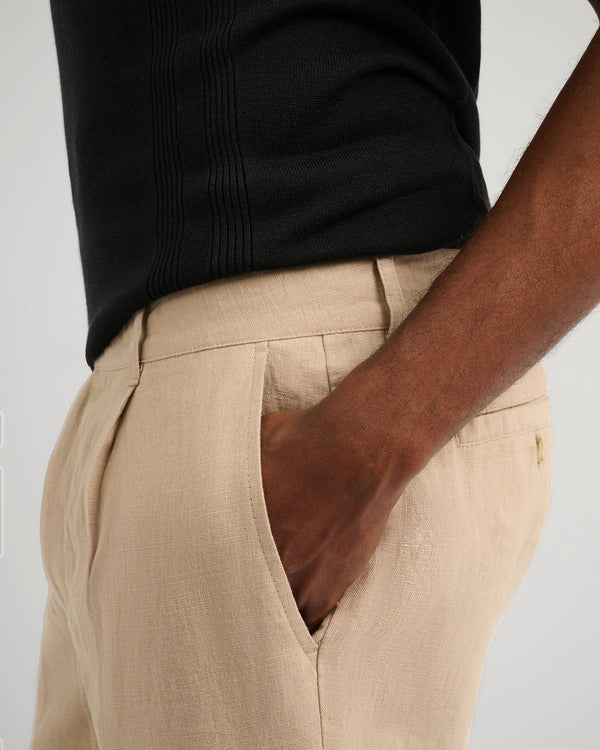 Onia Linen Tapered Pleated Trouser Tan