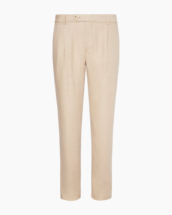 onia Linen Tapered Pleated Trouser Tan
