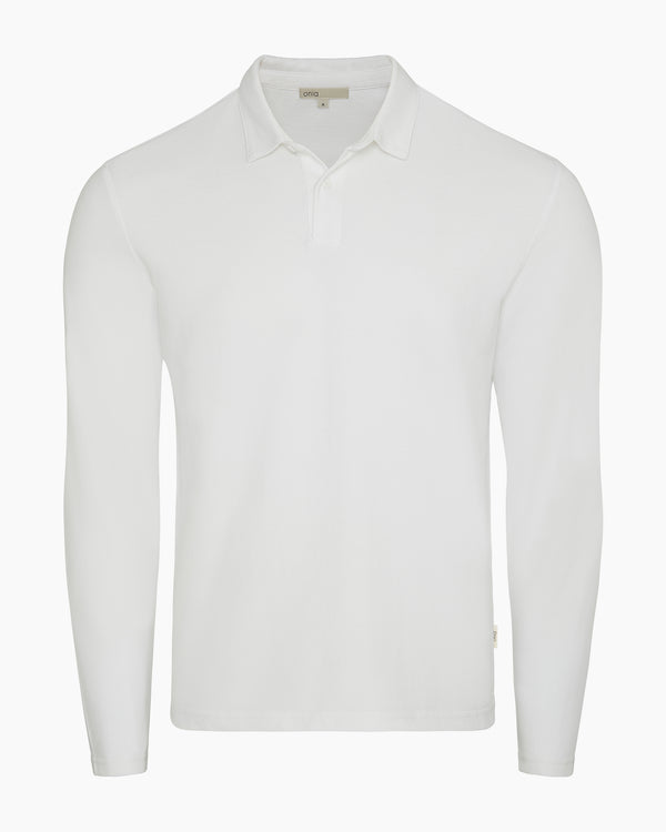 onia Long Sleeve Pique Polo White