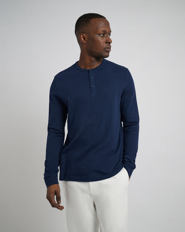 Onia Long Sleeve Slub Henley Deep Navy