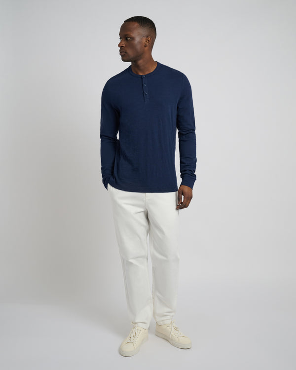 Onia Long Sleeve Slub Henley Deep Navy