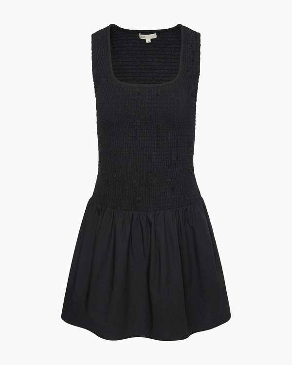 Onia Poplin Smocked Mini Dress Black