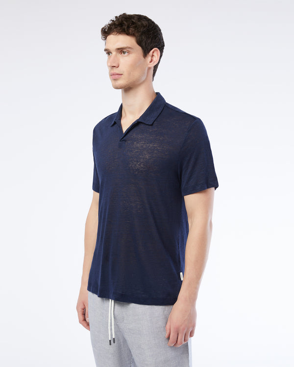 Onia Shaun Linen Polo Deep Navy
