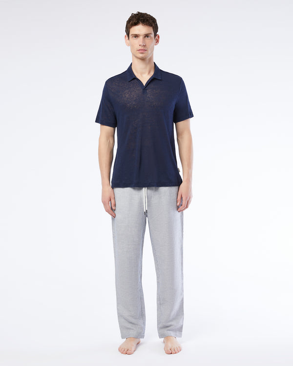 Onia Shaun Linen Polo Deep Navy