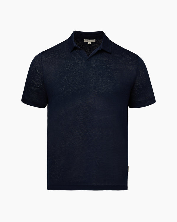 onia Shaun Linen Polo Deep Navy