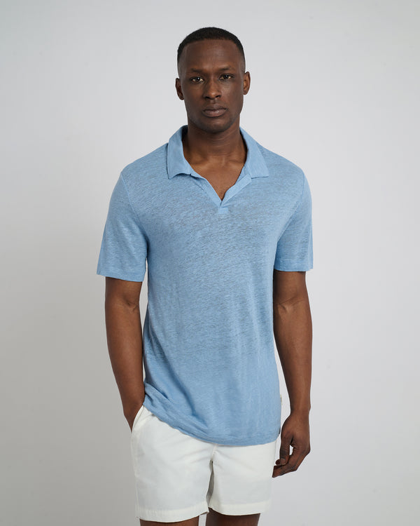 Onia Shaun Linen Polo Dusty Blue