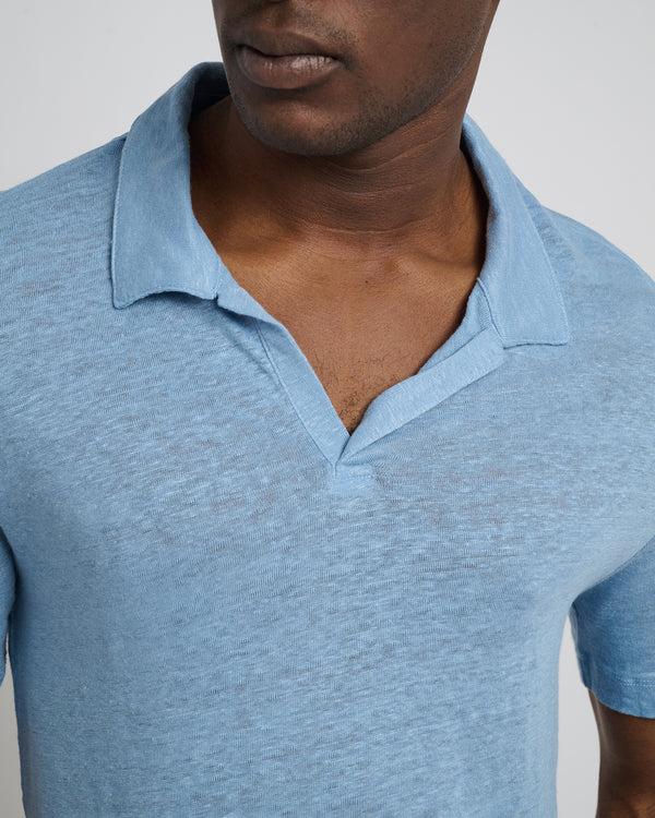 Onia Shaun Linen Polo Dusty Blue