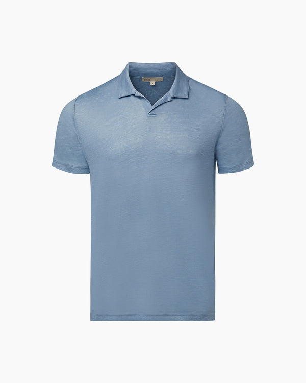onia Shaun Linen Polo Dusty Blue
