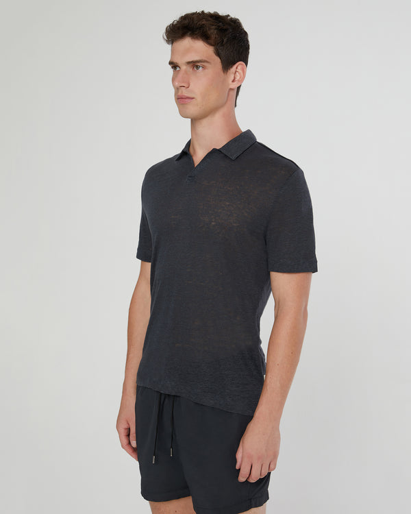 Onia Shaun Linen Polo Gunmetal