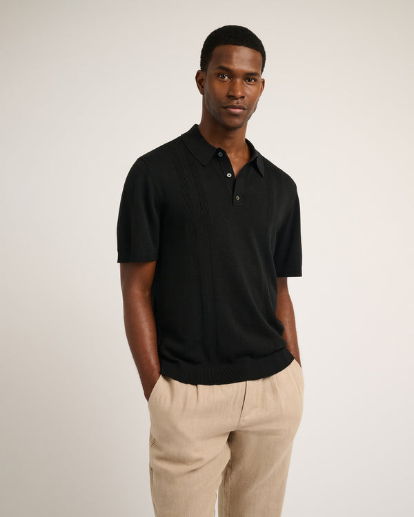 Onia Silk Ribbed Knit Polo Black