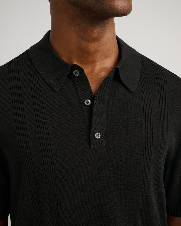 Onia Silk Ribbed Knit Polo Black