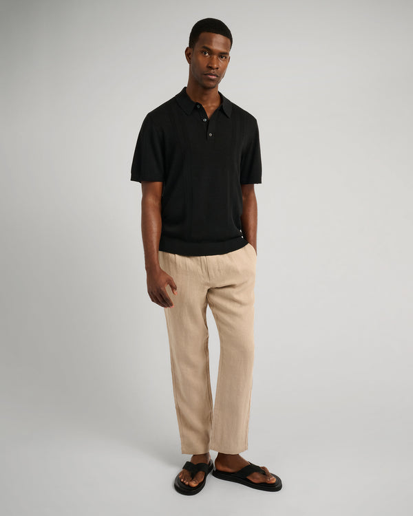 Onia Silk Ribbed Knit Polo Black
