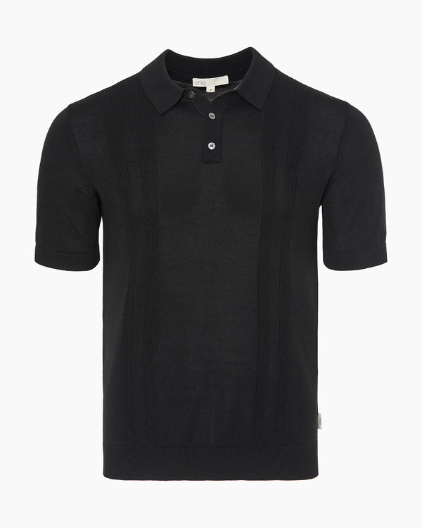 onia Silk Ribbed Knit Polo Black