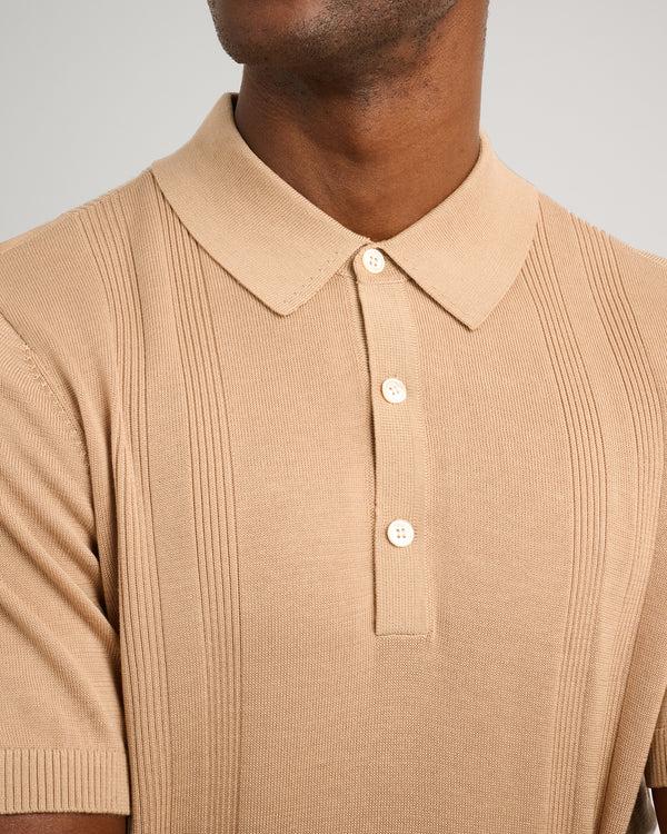 Onia Silk Ribbed Knit Polo Tan