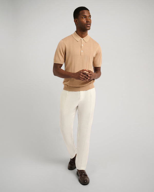 Onia Silk Ribbed Knit Polo Tan