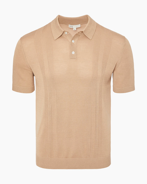 onia Silk Ribbed Knit Polo Tan
