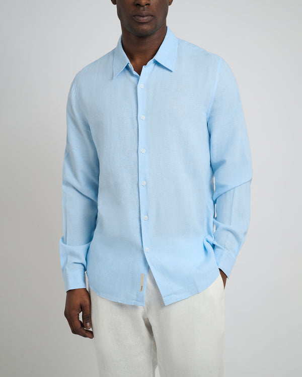 Onia Standard Long Sleeve Linen Shirt Cool Blue