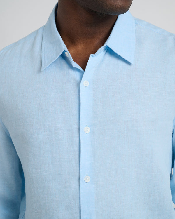 Onia Standard Long Sleeve Linen Shirt Cool Blue