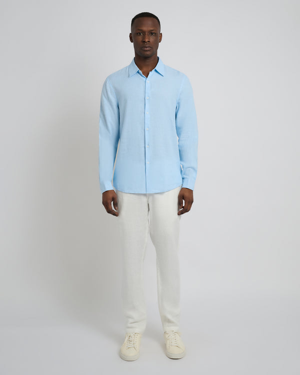 Onia Standard Long Sleeve Linen Shirt Cool Blue