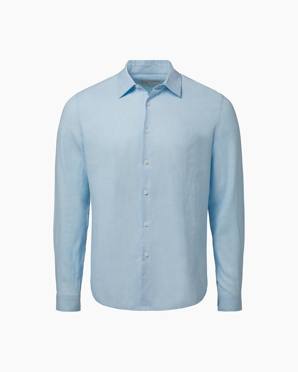 onia Standard Long Sleeve Linen Shirt Cool Blue