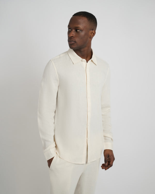 Onia Standard Long Sleeve Linen Shirt Oat