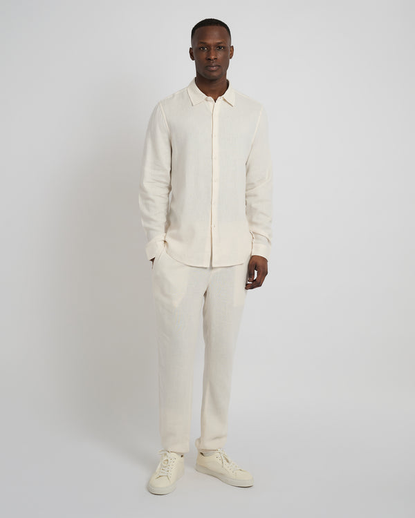 Onia Standard Long Sleeve Linen Shirt Oat