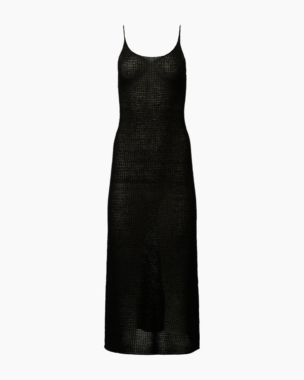 Onia Textured Linen Sweater Scoop Maxi Dress Black