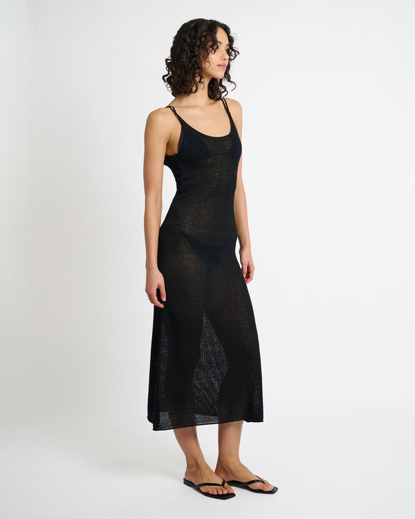 Onia Textured Linen Sweater Scoop Maxi Dress Black