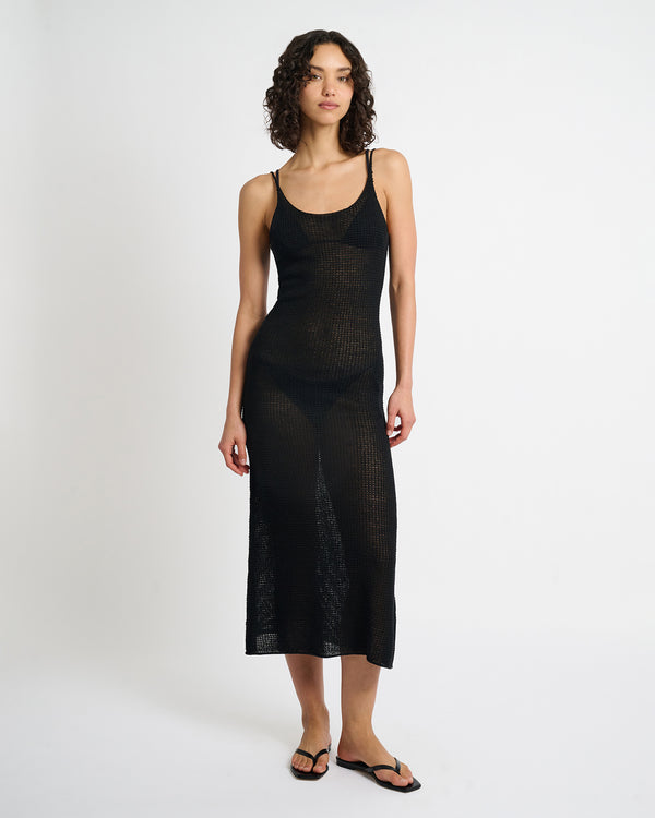 onia Textured Linen Sweater Scoop Maxi Dress Black