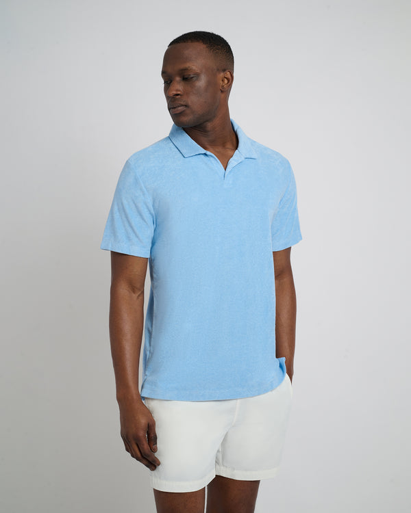 Onia Towel Terry Johnny Collar Polo Air Blue