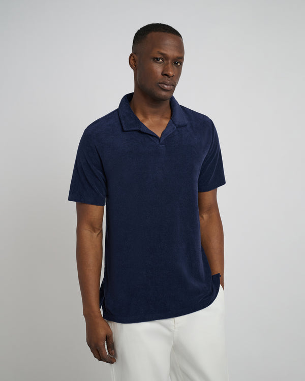 Onia Towel Terry Johnny Collar Polo Deep Navy
