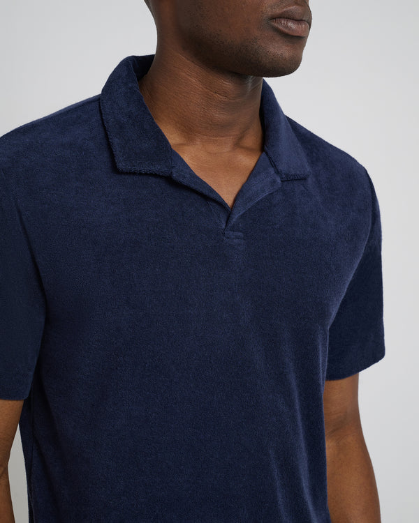 Onia Towel Terry Johnny Collar Polo Deep Navy