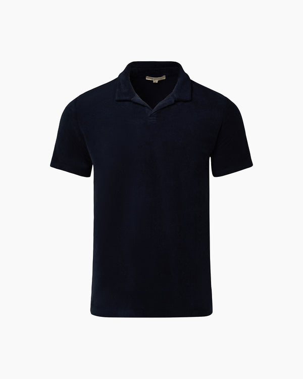 onia Towel Terry Johnny Collar Polo Deep Navy