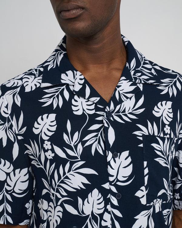 Onia Viscose Camp Collar Shirt Navy White