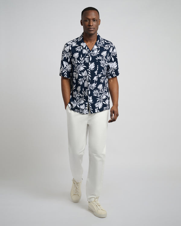 Onia Viscose Camp Collar Shirt Navy White