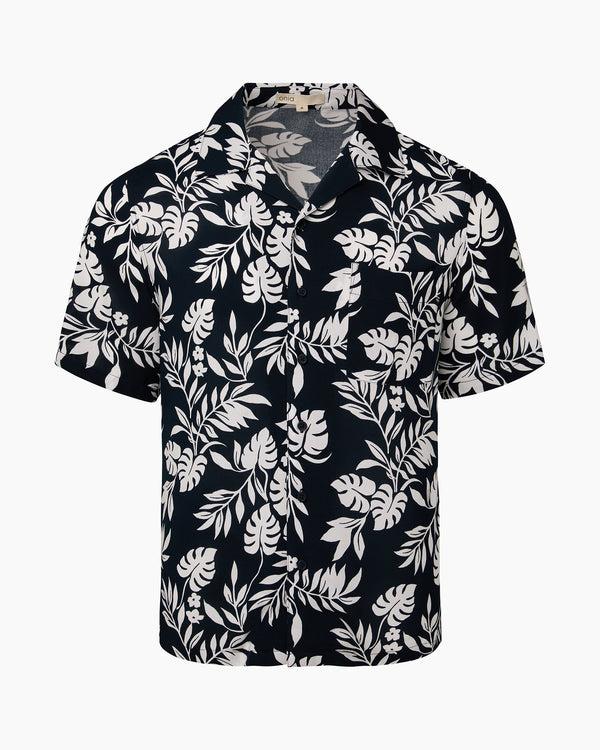 onia Viscose Camp Collar Shirt Navy White