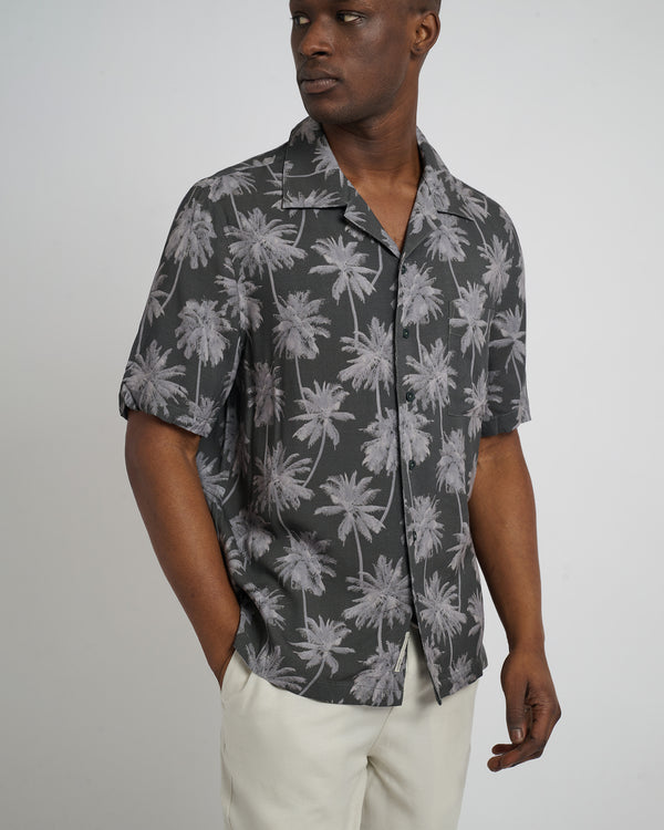 Onia Viscose Camp Collar Shirt Olive Tonal