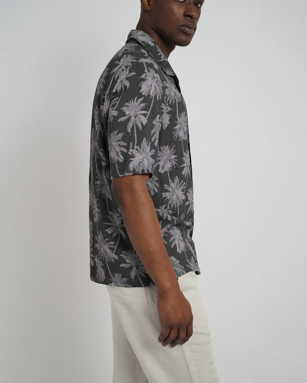 Onia Viscose Camp Collar Shirt Olive Tonal