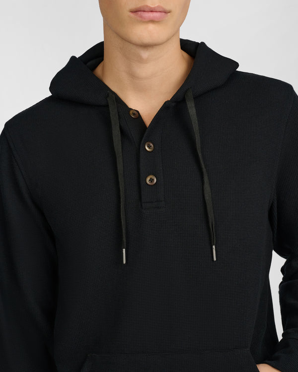 Onia Waffle Half Button Hoodie Black